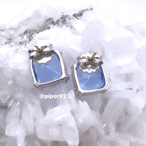 EUC Judith Ripka JR TWO Lola Blue Topaz & Diamond Stud Earrings - Picture 6 of 10